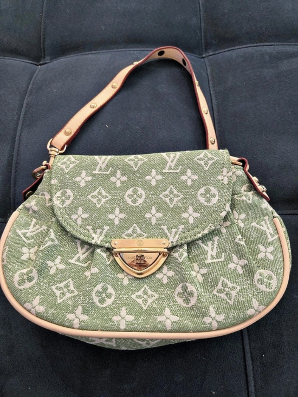 Monogram Denim Baggy PM Green Shoulder Bag